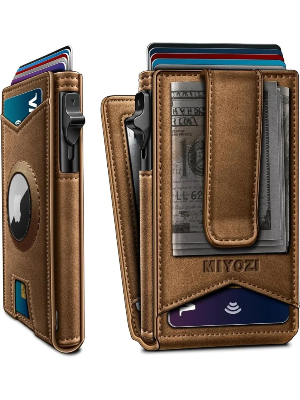 Men's RFID Blocking Money Clip Wallet - 9-Card Pop-Up Holder, ID Window